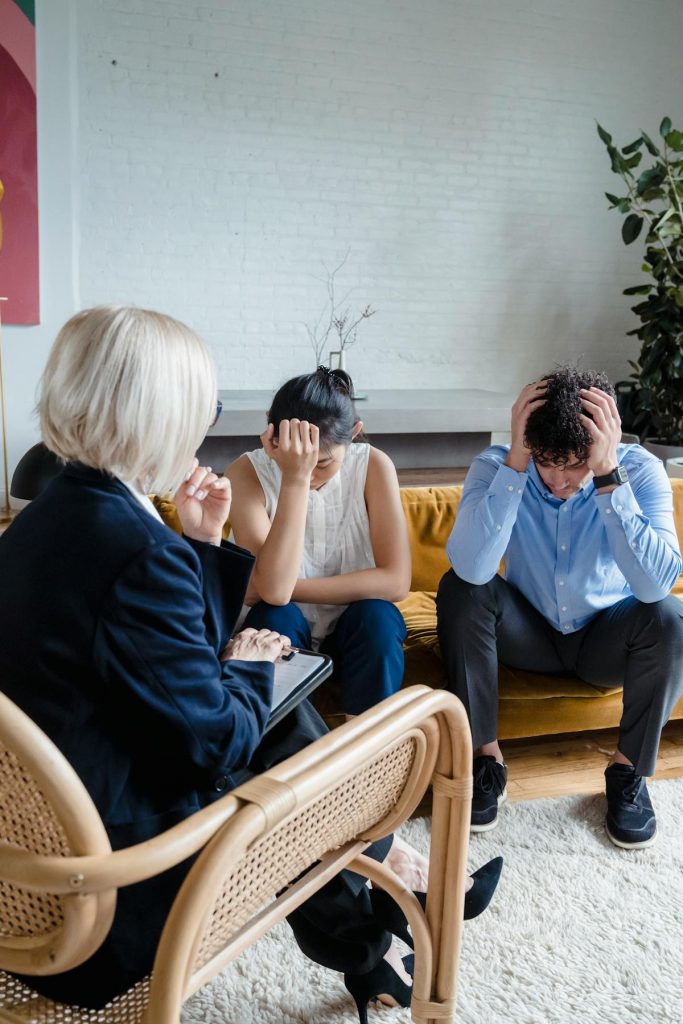 Couples therapy session in a warm, professional Austin TX office
